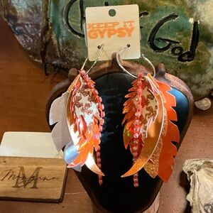 Keep It Gypsy Orange Feather Earrings
